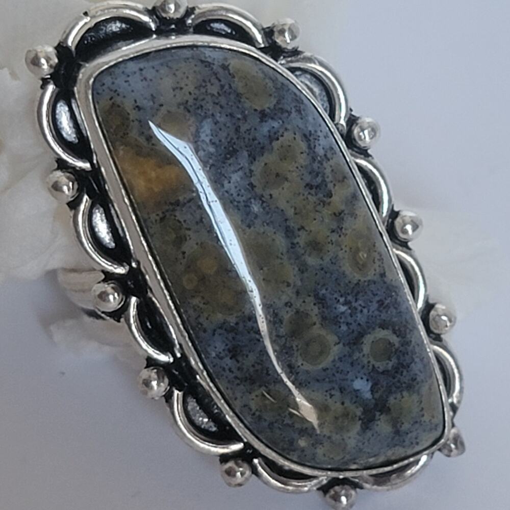 Handmade Sterling Silver Ocean Jasper Ring, Size 8.75 Boho Natural Stone Jewelry